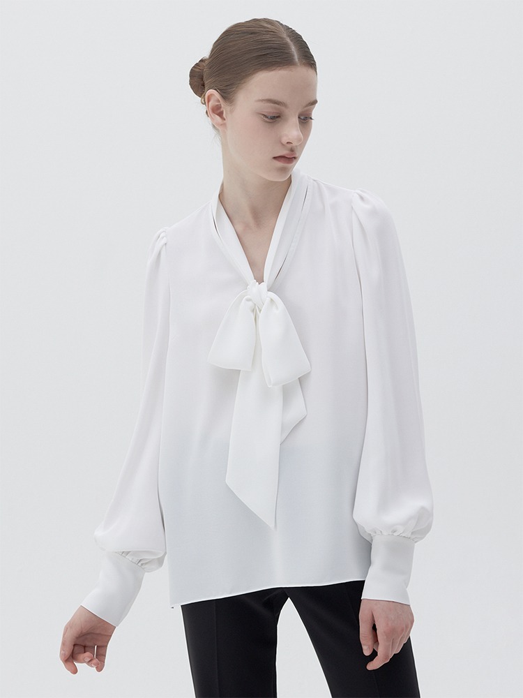 PUFF SLEEVE SCARF BLOUSE - OFF WHITE
