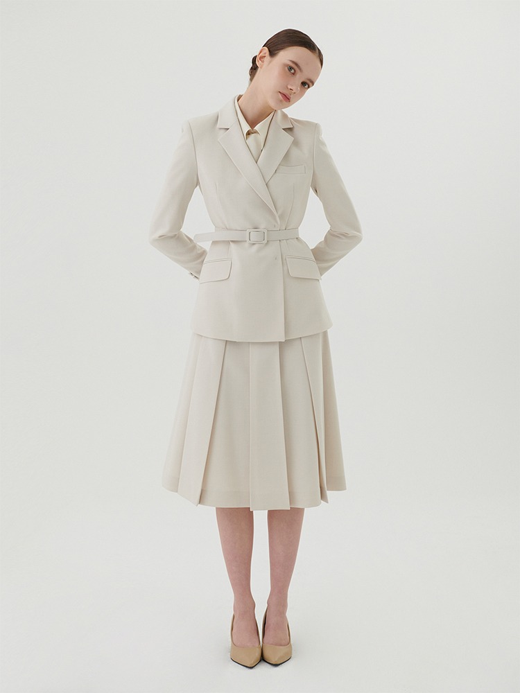 BELTED DOUBLE BREASTED JACKET - IVORY